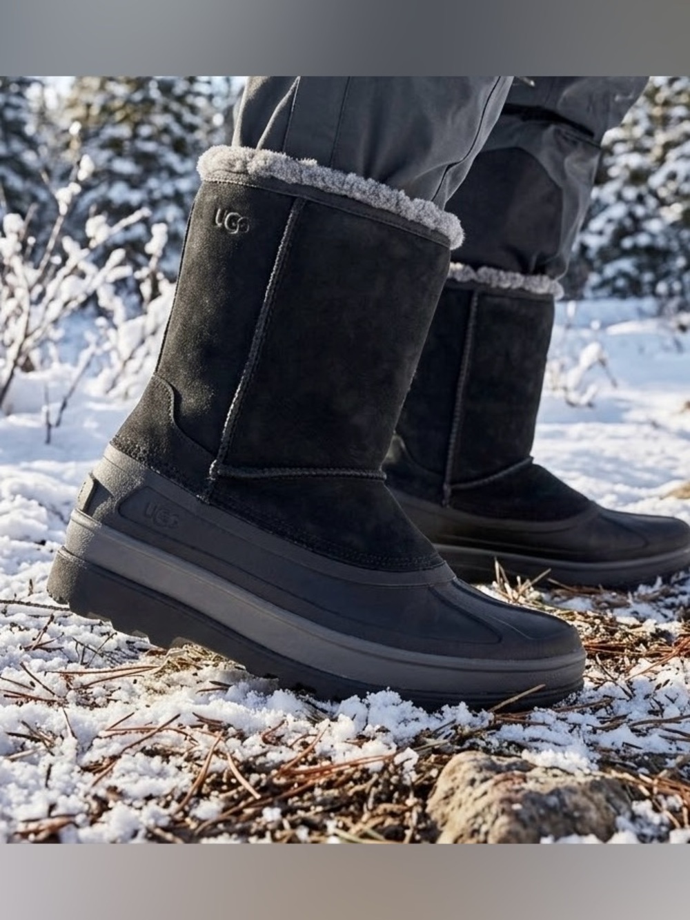 *Like New* UGG Black Waterproof Winter Boot with Gray Shearling Cuff
